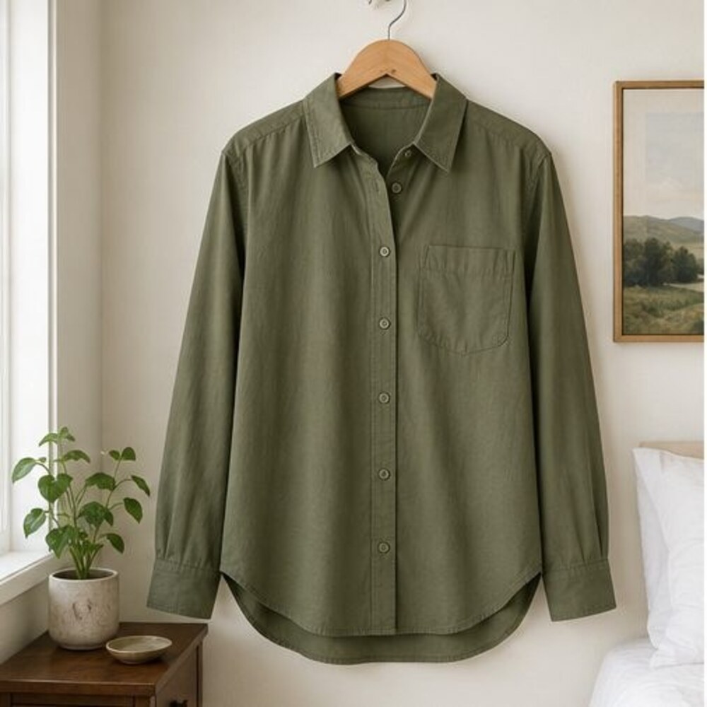 Olive Poplin Button Down Shirt